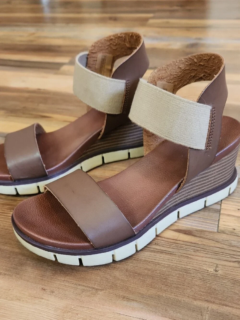 MIA Brown and Beige Wedge Sandals